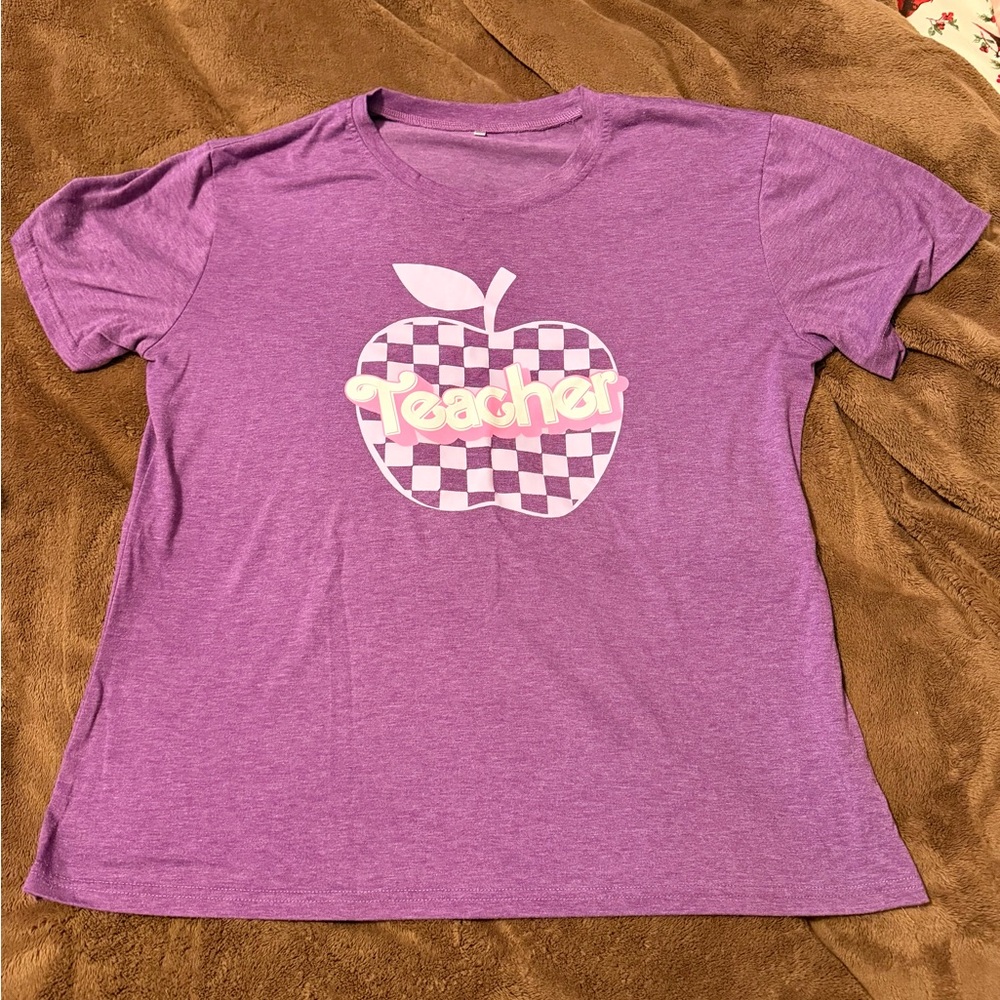 Purple Teacher T-Shirt with Apple